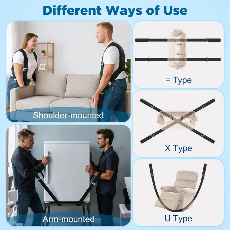 NOCOEX Moving Straps 2-Person for Lifting - Shoulder Lifting and Moving System with Back Support for Movers Easily & Safely Carry Furniture Appliance Mattresses Heavy Object Up to 880 lbs Like a Pro - Image 5